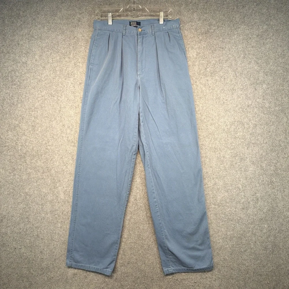 Vintage Polo Ralph Lauren Blue Pants 32x34 (Fits 31x33) Double Pleated Baggy 90s